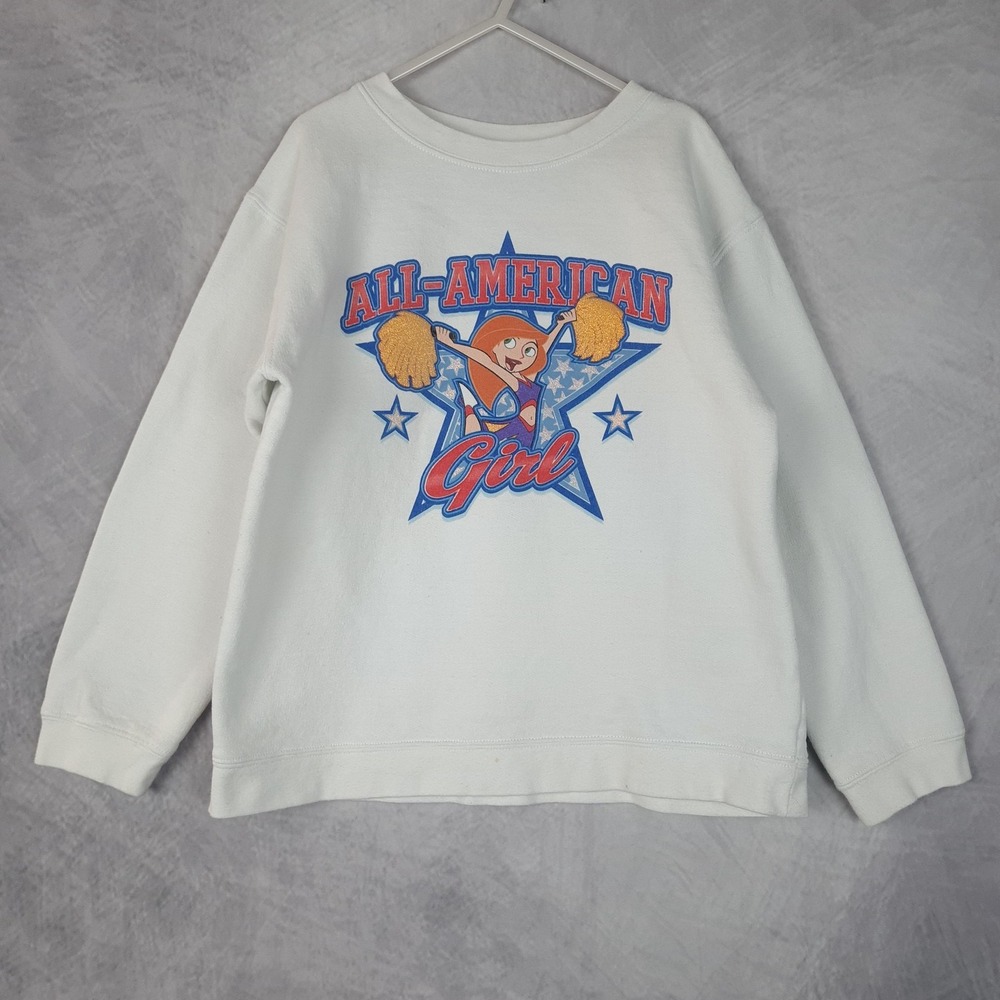 Vintage Kim Possible Sweatshirt Girls Medium White Cheerleader Y2K Disney